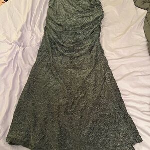 Klassy Network Metallic Gray/Silver Ruched Maxi Skirt